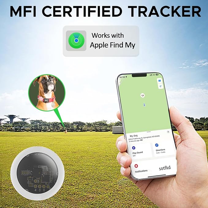 GPS Tracker for Dogs, Mini GPS Pet Tracker with Silicone Cover, IPX8 Waterproof GPS Tracker for Kids,No Monthly Fee,Work with Apple Find My(iOS Only),Dog Tracker Finder Tracker Pets-Pink-5