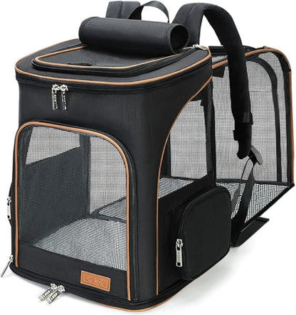 Lekereise Large Cat Backpack Carrier Expandable Pet Carrier Backpack for Small Dogs Medium Cats Fit Up to 18 Lbs, Foldable Puppy Backpack Carrier for Travel, Hiking, Black