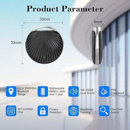 Air Tracker Tag, [MFi Certified] Smart Tag, Pet Bluetooth Tracker for Apple Find My, IP68 Waterproof,Replaceable Battery, Key Finder and Item Locator for Keys, Bags, Pets, Wallet-Black
