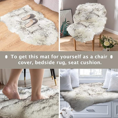 Asrug Faux Fur Dog Rug Plush and Fluffy Dog Mat Ultra Cozy Pet Throw Rug for Dogs Cats, Luxury Soft Faux Sheepskin Chair Seat Pad Shag Fur Area Rugs for Bedroom, 24 by 36 inches (Black&White)