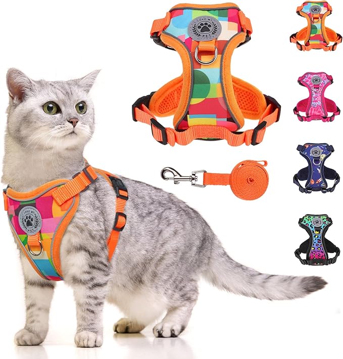 BEAUTYZOO Cat Harness and Leash for Walking, Escape Proof Soft Adjustable Vest Harnesses for Medium Large Cats, Easy Control Breathable Reflective Strips Jacket, Orange, M
