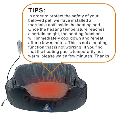Self-Heating Pet Bed with Adjustable Heat & Reversible Design - 3 Temperature Settings, Removable Washable Cover, Waterproof & Non-Slip Base for Dogs and Cats, Grey