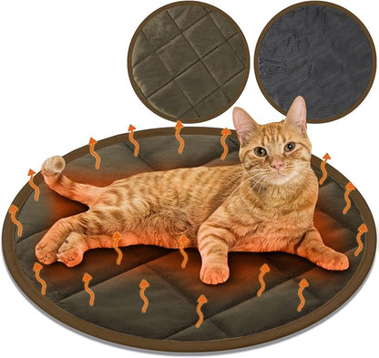 Drydiet 2 Pcs Self Warming Cat Mat Round Self Heating Pad Bed Reversible Machine Washable Heated Bed Anti Slip Warming Pad Pet Mat for Cat Crate Indoor Outdoor(Coffee,16 Inch)