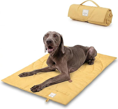 Travel Dog Bed | Camping Dog Bed | 37.4"x25.6" Waterproof Outdoor Dog Mat | Portable Place Mat for Dogs with Handle | Machine Washable | Easy Clean for Outdoor Adventures (Yellow)