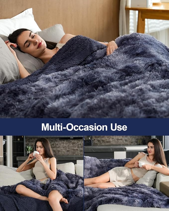 Pawque King Size Blanket - Faux Fur Sherpa Fleece Super Soft Fluffy Throw Blankets, Luxury Oversized Blankets Gift for Women Sofa Couch Bed, Breathable & Washable, Tie-Dye Blue 90x108 inches