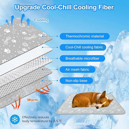 MH MYLUNE HOME Self Cooling Mat for Large Dog, 39”x59” Cool-Chill Cooling Fiber & Endothermic Color Changing Pet Cooling Pad, Foldable & Washable Non-Toxic Summer Pet Blanket
