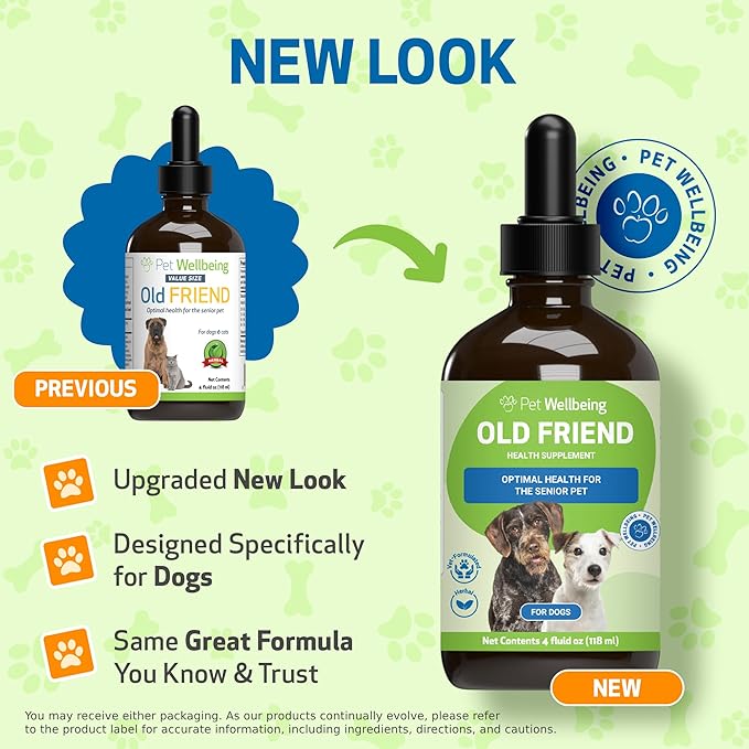 Pet Wellbeing Old Friend for Senior Dogs & Cats- Supports Immune System Health, Joint Mobility, Healthy Energy Levels, Alfalfa, Reishi - Veterinarian-Formulated Herbal Supplement 4 oz (118 ml)