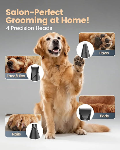 PAPMINI 4 in 1 Dog Grooming Kit for Thick Hair, 2000mAh Heavy Duty Dog Clippers for Grooming, 2-Speed Low Noise Paw Trimmer with Nail Grinder for Body, Paws, Nail, Face, Ears, Legs