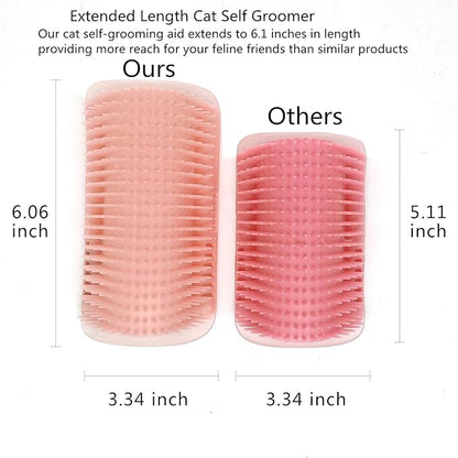 Miwoowim Cat Self Groomer, Extended (6.1"), 2 Pack, Pink, Wall Corner Self Grooming Brush for Indoor Cats, Kitten, Long Short Fur, Massage Comb