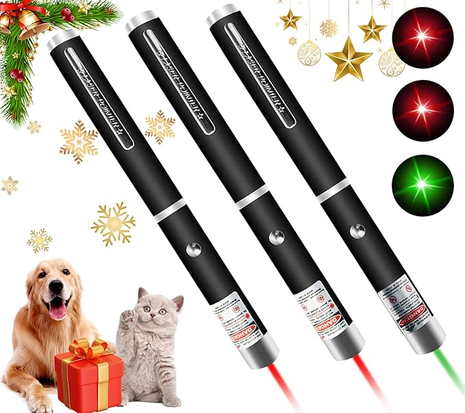 MEUSNO 3 Pack Cat Laser Pointer Toy, Red Green Cat Laser Pointer for Cats Dogs Indoor Chaser Cats Dog Pet Laser Toy Laser Light Pointer, Small Laser Pet Toy Geese Deterrent
