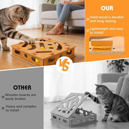Cat Nail File Enrichment Box, Scratch Puzzle, Stress-Free Nail Care Alternative, Interactive Maze Scratcher with Bell Ball for Indoor Cats