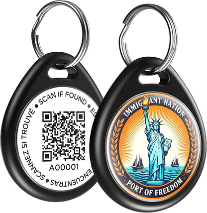 Dog Tags Personalized for Pets, Liberty Pattern QR Code Dog Name Tags for Pet Collar, Online Profile, Scan Location Alerts, (Black Liberty)