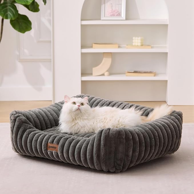 ZOMISIA Dog Bed Medium Size Dog - Large Rectangle Orthopedic Pet Bed with Fluffy Washable Cover and Anti-Slip Bottom, 30x24x9inches, Camel