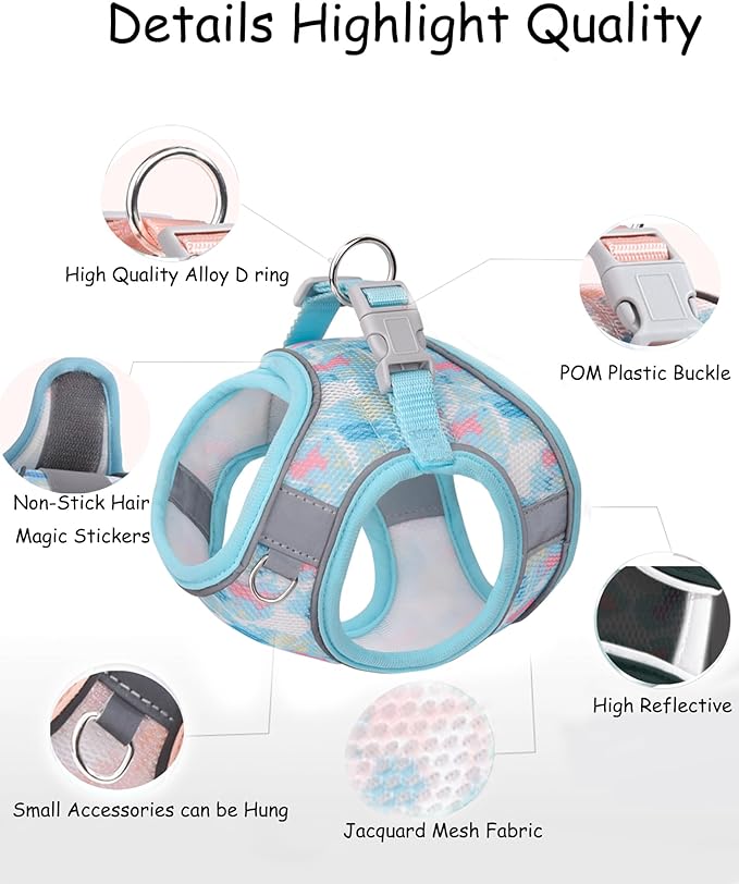 Dog Harness for Small Medium Dogs No Pull, Cat Harness and Leash Set,Step in Puppy Harness. (Bule, L)