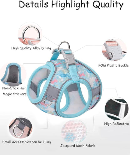 Dog Harness for Small Medium Dogs No Pull, Cat Harness and Leash Set,Step in Puppy Harness. (Bule, L)