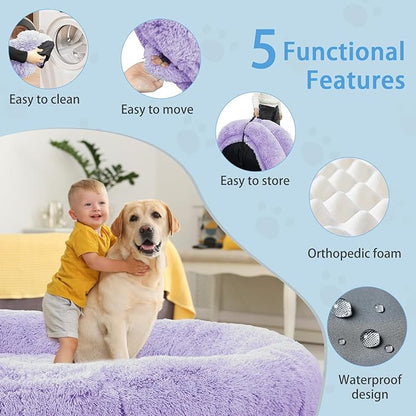 Human Dog Bed, 71''x45''x12'' Size Fits People and Pet 10 CM Thick Memory Foam Washable Adult Large Bed Giant Oversize Foldable Dog Bed with Plump Pillow, Blanket, Strap - Purple