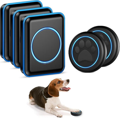Full House Dog Doorbell for Potty Training, Wireless Pet Doggie Door Bell Training to Go Outside, Waterproof Touch Button, Over 1000 feet Range (Black, 2 Buttons + 3 Receivers)
