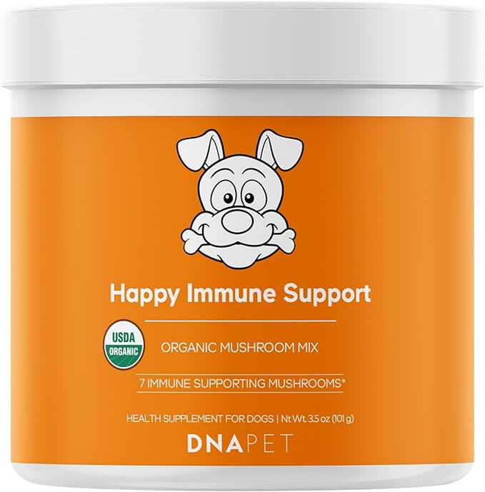 DNA PET Happy Immunity USDA Certified Organic Mushroom Complex for Dogs, Organic Cordyceps Shiitake Reishi, Vegan Mushroom Blend Powder Canine Supplement, Advanced Mushroom Mix, Non-GMO, 3.5 oz