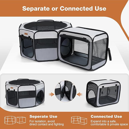 Lekereise Portable Cat Playpen, 47" × 16" Cat Playpen, 2-in-1 Dog Playpen Indoor Outdoor for Cats, Puppies and Small Pets, Independently Usable, with a Carry Bag