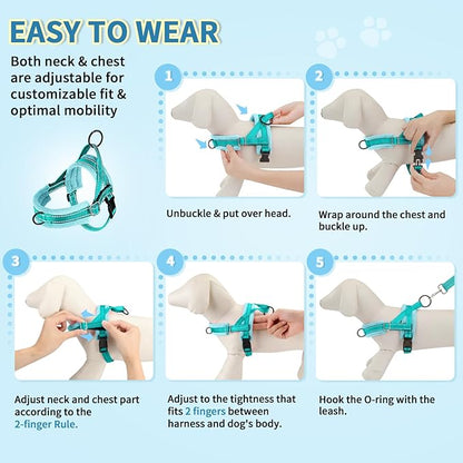 SlowTon No Pull Small Dog Harness and Leash Set, Puppy Soft Vest Harness Neck & Chest Adjustable, Reflective Lightweight Harness & Anti-Twist Pet Lead Combo for Small Medium Dogs(BL-Front Clip,XXS)