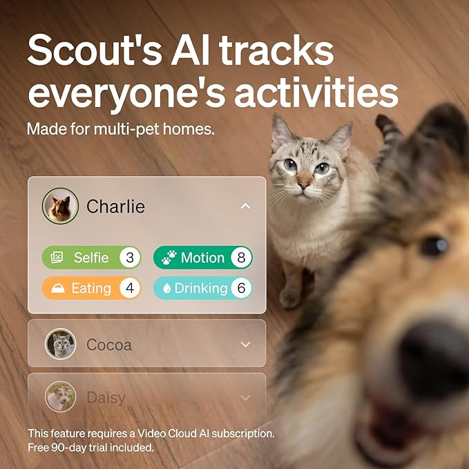 PETLIBRO Security Indoor Camera Includes 90-Day AI Trial w/AI Human/Pet Detection & Two-Way Audio, Home Camera w/360° Pan Tilt & Night Vision, Dog/Pet Cam w/Multi-Pet Recognition, Smart Summaries