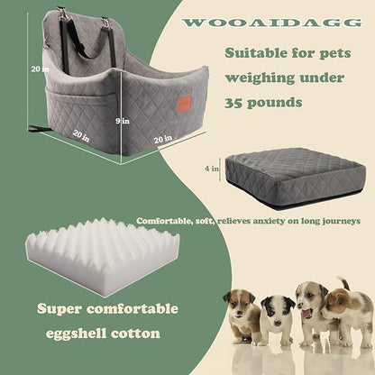 WOOAIDAGG Dog Car Seat for Medium Sized Dog,Pet Travel Car Bed with Seat Belt Channle,Fully Detachable and Washable Car Dog Seat with Adjustable Straps,3 Straps Easy to Install (Grey)