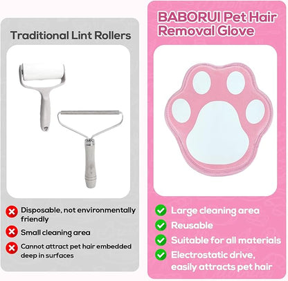 BABORUI Pet Hair Removal Glove - Cute Paw Electrostatic Pet Hair Remover Glove, Magic Brush Pet Hair Glove for Cats Dogs
