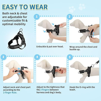 SlowTon No Pull Small Dog Harness and Leash Set, Puppy Soft Vest Harness Neck & Chest Adjustable, Reflective Lightweight & Anti-Twist Pet Lead Combo for Small Medium Dogs (Black, M)
