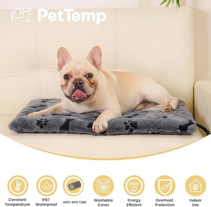 Pet Heating Pad for Cats Dogs Indoor & Sheltered Outdoor Waterproof Heated Cat Bed Heated Dog Bed Chew Resistant Cord Constant Temperature Gray Paw Print 20 x 16 Inch