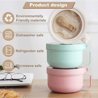 Rarapop 28.7oz Microwave Soup Bowl Containers with Lids, Wheat Straw Ramen Noodles Cup Mug for Instant Noodles,Oatmeal, Gumbo, Salad,Crunch,Cereal & More - Easy-Grip Design, Beige