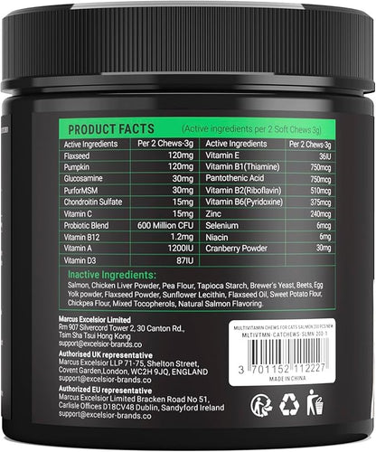 Cat Vitamins for Indoor & Outdoor Pets - 200 Chews - Healthy Cat Treats - Immune, Joint Support, Skin & Digestion - Multivitamin with Omega 3s, Glucosamine & Probiotics