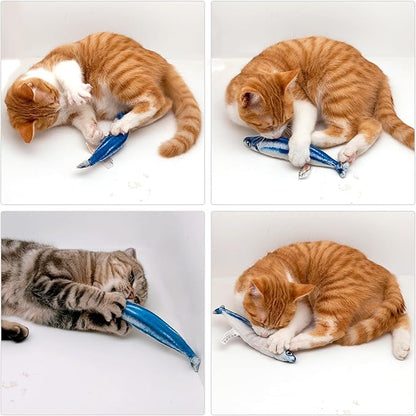 miwoowim 6 PCS Cat Fish Toy Soft and Durable,Cat nip Toy with Catnip Inside, Kicker Toys for Indoor Kitten Exercise,Kitty Teething Chew Toy (6 Sauries)