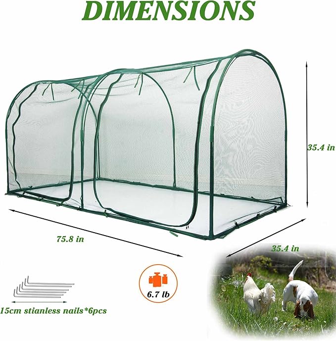 Portable Chicken Run Hen Coop,Walk-in Poultry House,Outdoor Gardening Net,Easy-up Small Animals Enclosure for Protecting Pet and Plant with Metal Frames and 10 Stakes in Backyard and Farm
