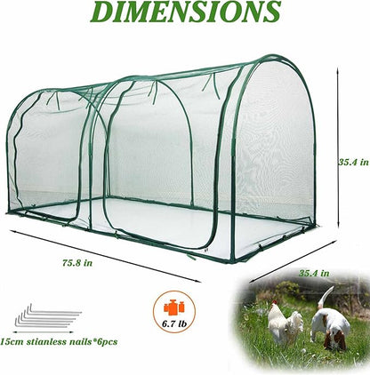 Portable Chicken Run Hen Coop,Walk-in Poultry House,Outdoor Gardening Net,Easy-up Small Animals Enclosure for Protecting Pet and Plant with Metal Frames and 10 Stakes in Backyard and Farm