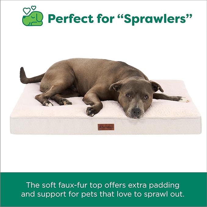Furhaven Orthopedic Dog Bed – Classic Cushion with Plush Tufted Top, Supportive Foam Mattress, Removable Washable Cover, Joint Relief - Wheat, Large
