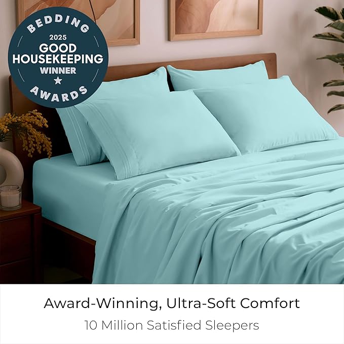 Mellanni California King Sheet Set - 6-Piece Iconic Collection Bedding, (Including 4 Pillowcases), 16-Inch Deep Pocket, Easy Care, Extra Soft, Cooling Sheets, Brushed Microfiber - Aqua