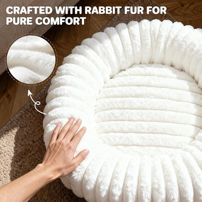 Self Warming Pet Bed, Donut Dog Bed for Large Dogs - Pet Bed with Removable Cover, Self-Heating Winter Pet Beds for Medium & Big Dogs, Egg Tart Design (L)