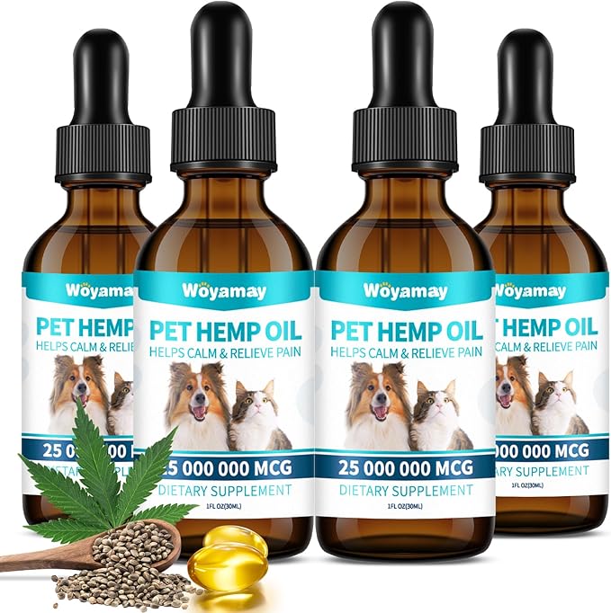 Woyamay Camling Oil for Dogs and Cats - Camling Oil Drops Rich in Omega 3, 6, 9 and Organic Extract Helps Pets with Аnxiеty & Strеss, Hip & Joint, Skin & Coat Support (4 Pack)