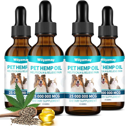 Woyamay Camling Oil for Dogs and Cats - Camling Oil Drops Rich in Omega 3, 6, 9 and Organic Extract Helps Pets with Аnxiеty & Strеss, Hip & Joint, Skin & Coat Support (4 Pack)
