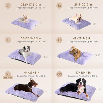 EHEYCIGA Fluffy Dog Crate Bed for Large Dogs, Plush Faux Fur Crate Pad, Calming Anti Anxiety Large Dog Bed, Washable Soft Warm Mat with Non-Slip Bottom, Purple