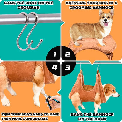 Dog Grooming Kit, Dog Grooming Supplies, Dog Grooming Hammock, Dog Grooming Harness, Dog Nail Clippers, Dog Nail Grinder, Hooks, Dog Hammock Kit for Nail Trimming/Hair Trimming(Coffee, S)