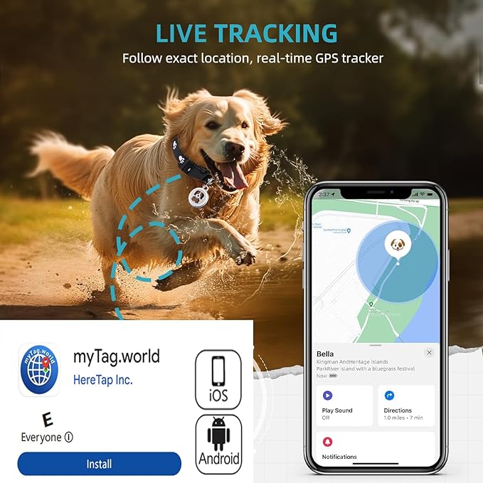 Dog Tracker-GPS Dog Collar-GPS Tracker for Dogs-Pet Tracker| Android and iOS Universal | No Monthly Fee | Waterproof | Works with Any Collar | Dual-System Tracker
