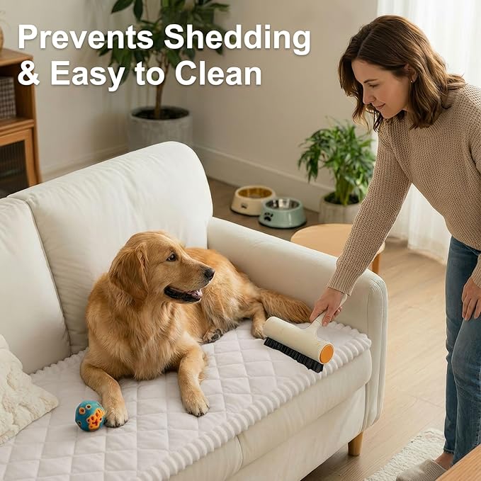 Smiry Fuzzy Couch Cover for Dogs, Non Slip Washable Pet Sofa Cover, Scratch Proof Hair Resistant Plush Sofa Slipcover, Pet Friendly Couch Cushion Protector for Cat, White, 27.6" x 82.7"