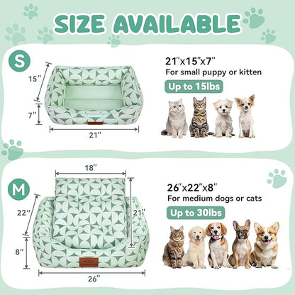 Zerbuger Rectangle Cat Dog Bed for Large Medium Small Pets Indoor Outdoor Machine Washable Sleeping Sofa Non-Slip Bottom Soft Puppy Bed Durable Orthopedic Calming Pet Cuddler (Medium, Green Pattern)
