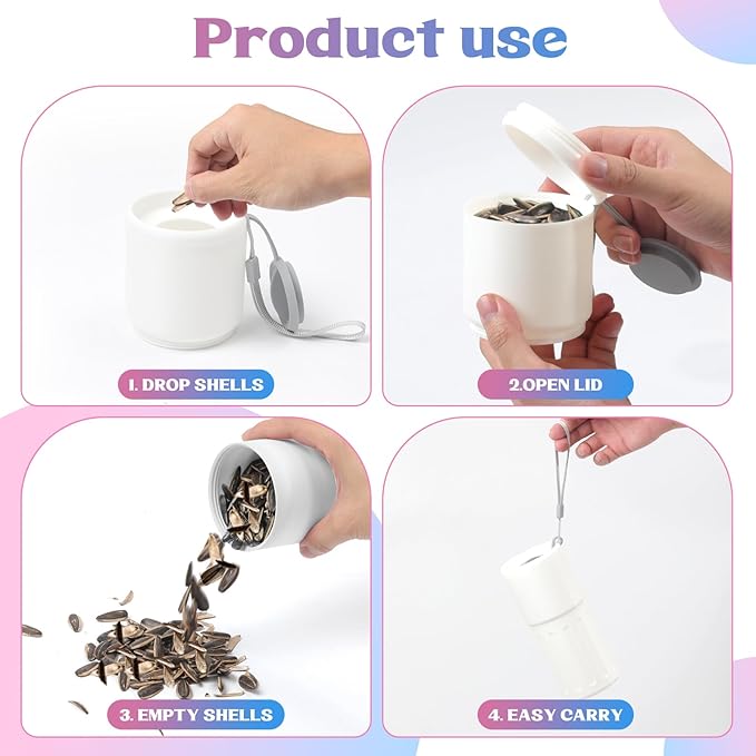 Portable Sunflower Seed Cup with Shell Storage, 3D Printed Pistachios Nut Snack Bowl Containers for Outdoor/in Car/Travel/Sports Games, Seed Lovers Gift - White