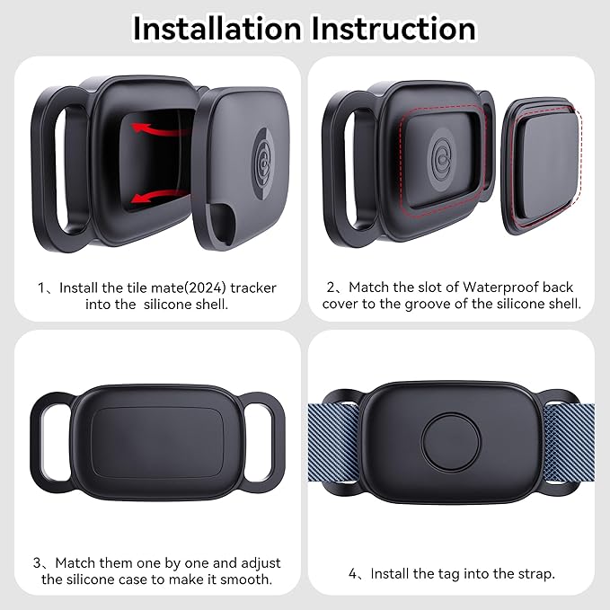 DDJ Dog Collar Holder for Tile Life360 Pro 2024 Bluetooth Tracker, 2-Pack Waterproof Silicone Cover Full-Body Protective Case for Tile Tracker Pet Collar, Ultra Durable, Scratch Resistant, Black