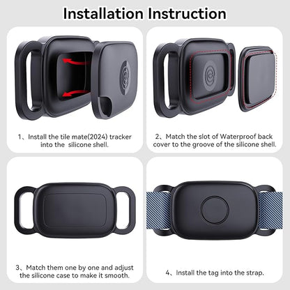 DDJ Dog Collar Holder for Tile Life360 Pro 2024 Bluetooth Tracker, 2-Pack Waterproof Silicone Cover Full-Body Protective Case for Tile Tracker Pet Collar, Ultra Durable, Scratch Resistant, Black
