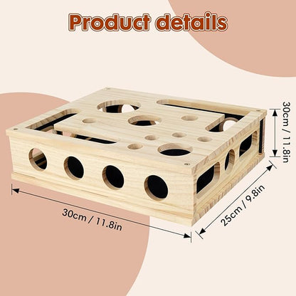 YooxArmor Cat Scratch Puzzle Box, Solid Wood Enrichment Toy with Sandpaper Nail Filer, Stress-Free Claw Care for Indoor Cats