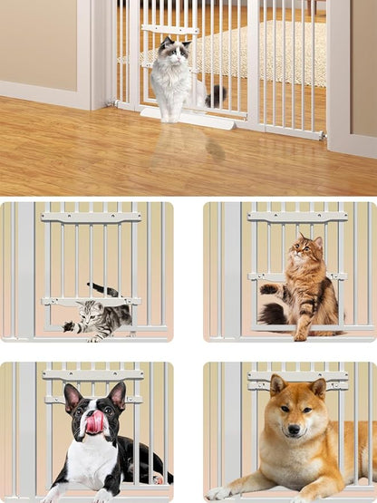 55.11" Extra Tall Cat Gate 29.5-40.6 Wide Pat Gate with Small Cat Door Safety Pet Gate NO Drilling Pressure Mount Kit for Cats and Dogs Indoor Doorways liveing Room Bedroom