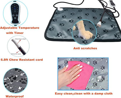 Pet Heating pad 34"x21" Large Dog cat Heating pad Heated ped beds Dogs House Heater Electric Warming pad for Puppies with Timer,Chew Resistant Cord,Easy Clean,Waterproof